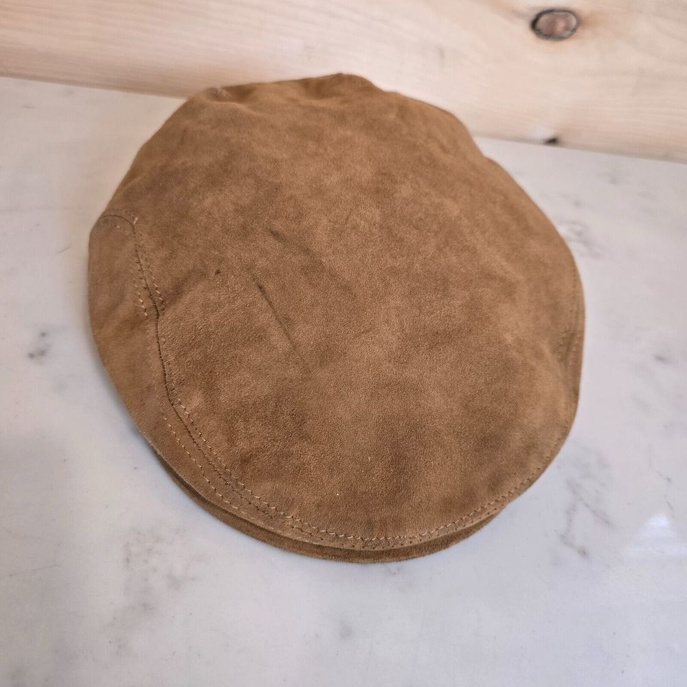 Brooks Brothers Newsboy Flat Cap Hat Mens M Tan Leather Made in Italy - Picture 4 of 13